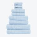 Allure Zero Twist 10 Piece Towel Set - 4 Face Cloths, 2 Hand Towels, 2 Bath Towels, 2 Bath Sheets, 100% Egyptian Cotton (Baby Blue)