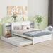 Queen Size Storage Platform Bed with Headboard and Pull-Out Shelves, and Twin XL Size Trundle Bed, White
