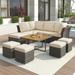 Patio Furniture Set, 9 Piece Outdoor Conversation Set, CoffeeTable with Ottomans, Solid wood coffee table