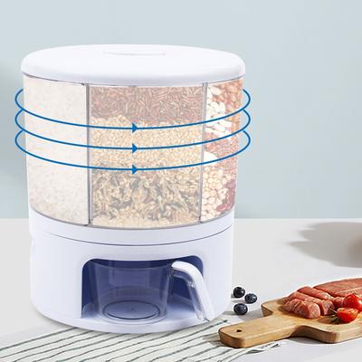 360 Degree Rotate Grain Dispenser 6 Grid Rice Storage Container