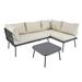 Modern Outdoor 3-Piece PE Rattan Sofa Set All Weather Patio Metal Sectional Furniture Set with Cushions and Glass Table