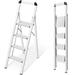 Aluminium 4 Step Ladder, Lightweight Step Stool with Non-Slip Pedals, Handrail, Foldable Step Ladder for Kitchen, Garage