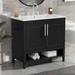 36 in. W x 18 in. D x 33 in. H Single Sink Freestanding Bath Vanity in Black with White Ceramic Top