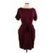 Zenana Casual Dress - Sheath: Burgundy Solid Dresses - Women's Size Large