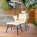 Outdoor Wicker Egg Chair and Footstool Set, Patio Chaise with Cushions