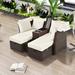 Outdoor Patio Furniture Rattan Loveseat Sofa Set Foldable Awning Cup Holder Waterproof Fabric Daybed