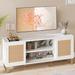 TV Stand for 65 Inch TV, Rattan Entertainment Center Modern TV Console Table White TV Stand with Storage