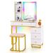 Makeup Vanity Table Set Dressing Set w/ Mirror and Dimmable LED Lights