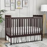 3-In-1 Convertible Crib Pinewood with Locking Wheels, Wooden Nursery Furniture