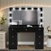 Boahaus Vanity Desk, Mirror, Lights Built-in, 7 Drawers, Glass Top, Black