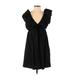 o.p.t Casual Dress Ruffles Short Sleeve: Black Solid Dresses - Women's Size X-Small