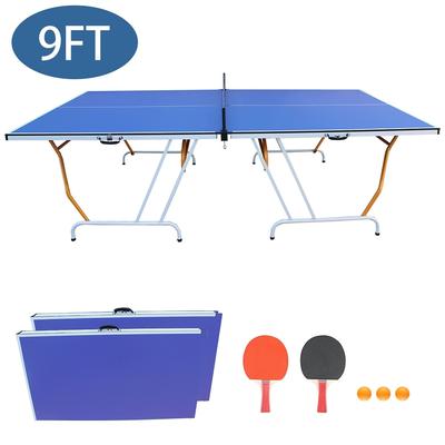9FT Foldable Tennis Table Ping Pong Table Set with Net & Paddles