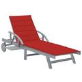 Red Barrel Studio® Patio Lounge Chair Outdoor Sunbed Folding Sunlounger Solid Acacia Wood Wood/ in Brown/Gray/White | Wayfair