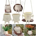Smiling Face Flower Pot Resin Hanging Swing Chair Planter Creative Smile Face Flower Container for