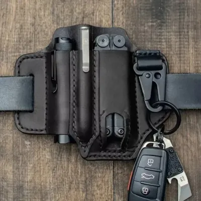 Leather Sheath for Leatherman Multitool Sheath EDC Pocket Organizer with Key Holder for Belt and Flashlight Camping Outdoor Tool