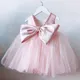 2024 Baby Party Dresses for Girl Backless Bow Wedding Flower Girl Dress Beading Toddler Kids 1st