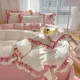 Pink Kawaii Bedding Set Princess Ruffle Bed Covers Full Set Washed Cotton Quilt Cover Sheet