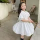 Kids Summer Dress Children Turn-down Collar Vestidos Girls Puff Sleeve Elegant Gown Baby Shirts