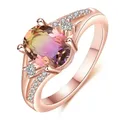 Trend Rose Gold Color Oval Cut Rainbow Crystal Rings For Women Fashion Colorful Zircon Ring Bridal