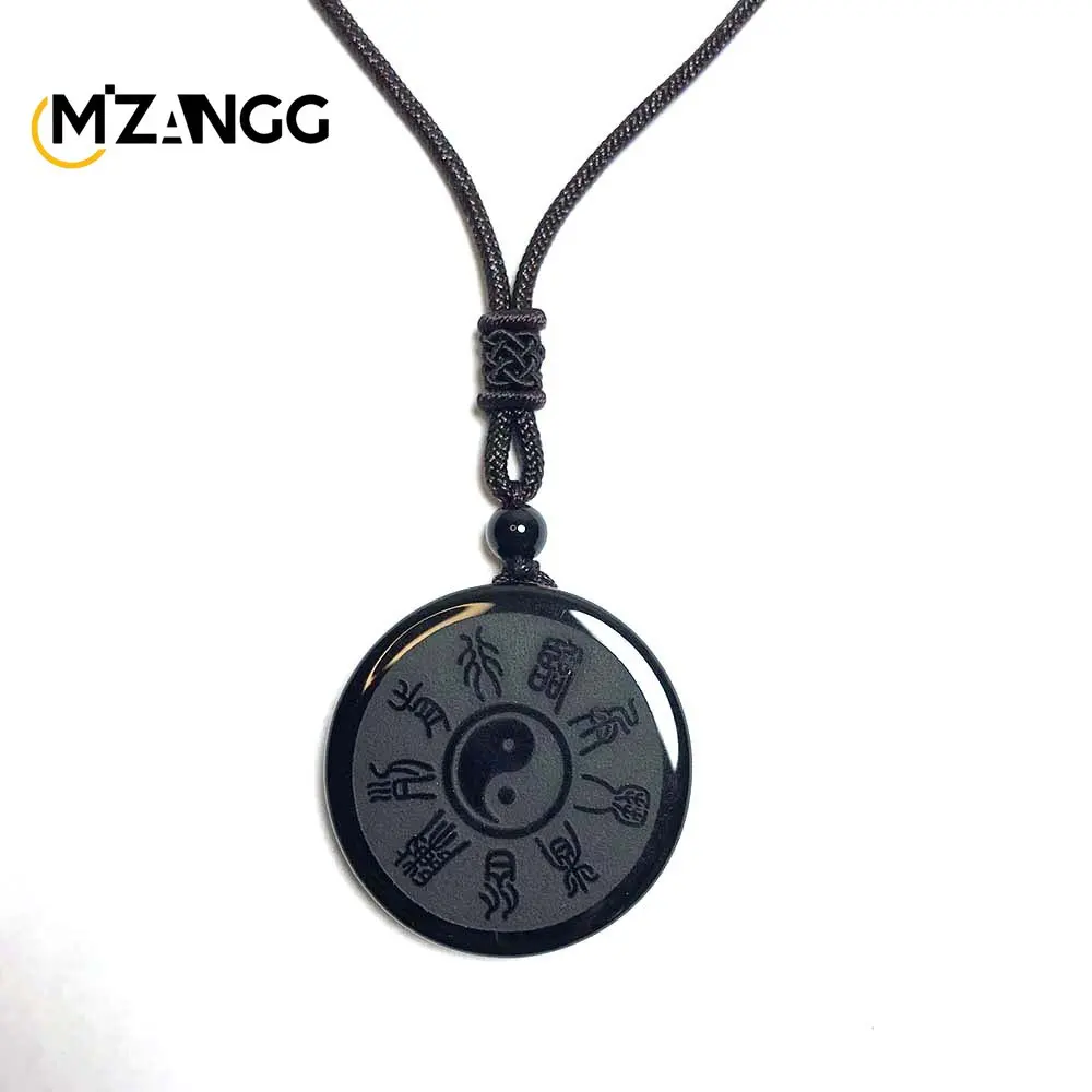 Obsidian Yin und Yang Taiji Bagua Anhänger Halskette neun Worte der Wahrheit Glück Amulett Kristall Schmuck Paar Paarung Weihnachts geschenk