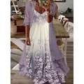 Robe longue en mousseline de soie à imprimé floral pour femmes faux deux pièces col en V grande