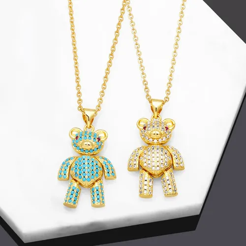 FLOLA CZ Rinestone Teddybär Halsketten für Frauen Mädchen Kupfer Gold Überzogene Tier Halskette