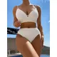 Maillot de bain brésilien blanc sexy couleur solide soutien-gorge push up avec anneaux