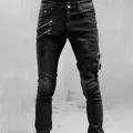 Zerrissene Punk Gothic Reiß verschluss Jeans hose Hip Hop Tapered Leg Slim Fit Jeans Männer