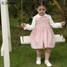 ICJAEHAO 2024 vestito da ragazza vestito rosa fatto a mano gonna gilet per bambini nuovi abiti da