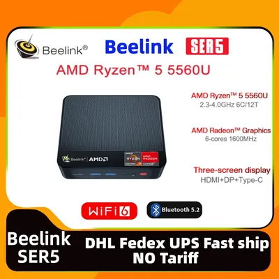 Beelink-Mini PC gaming SER5 AMD Ryzen 5 5560U design maison et bureau 16 Go de RAM 8 Go SSD 500