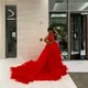 Jupe de Mariage en Tulle Plissée Rouge Vif Ligne A Longue Traîne Maxi pour Femme Robe de Bal