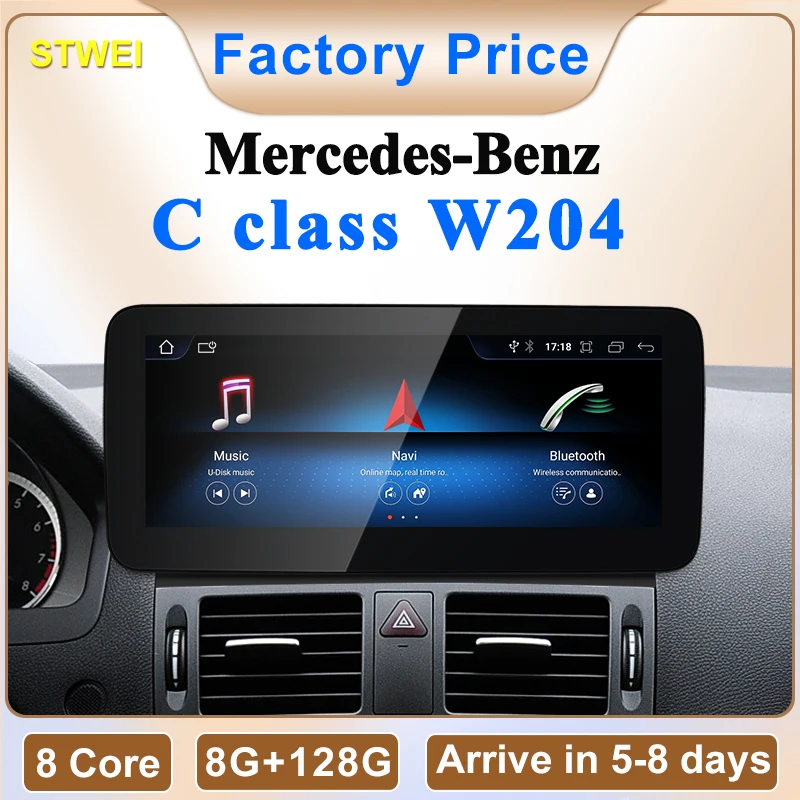 STWEI 2024 Neue Auto Multimedia Drahtlose Android AUTO CarPlay 10,25 zoll 12,3 zoll Bildschirm Für Mercedes Benz W204 C Klasse Auto Spieler Image