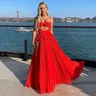 Rot Strand Zerknitterte Chiffon Prom Kleider Spaghetti Strap Saudi Arabisch Formale Abendkleid