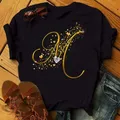 Nome personalizzato lettera combinazione moda donna t-shirt diamante oro lettera carattere A B C D E