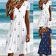 Robe trapèze décontractée à manches courtes et col en V pour femme petit bateau robe à commande