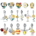 Perles pendentif coeur tournesols dorés argent regardé 925 convient aux bracelets Pandora