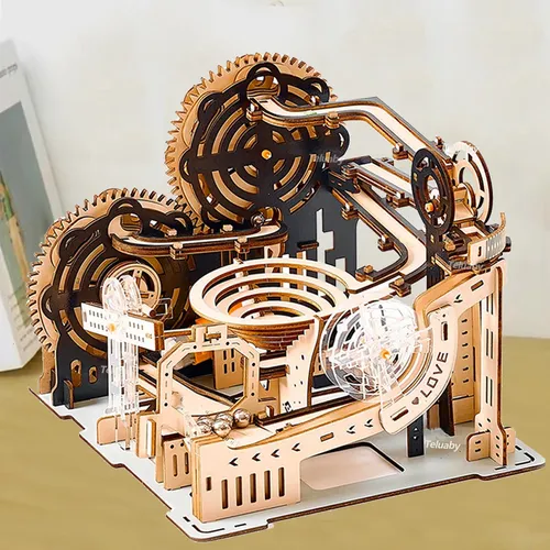 3D Holz puzzle Marmor Run Set DIY Montage Gebäude Modell Kit Dampf maschine Lernspiel zeug für
