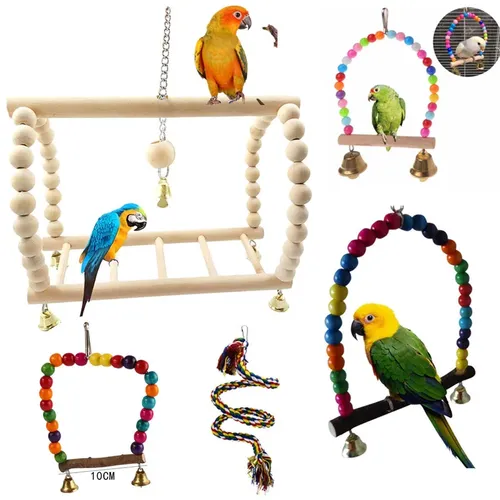 Vogel Papagei Spielzeug Holz hängende Schaukel Hängematte Kletter leitern Sitz stangen Spielzeug