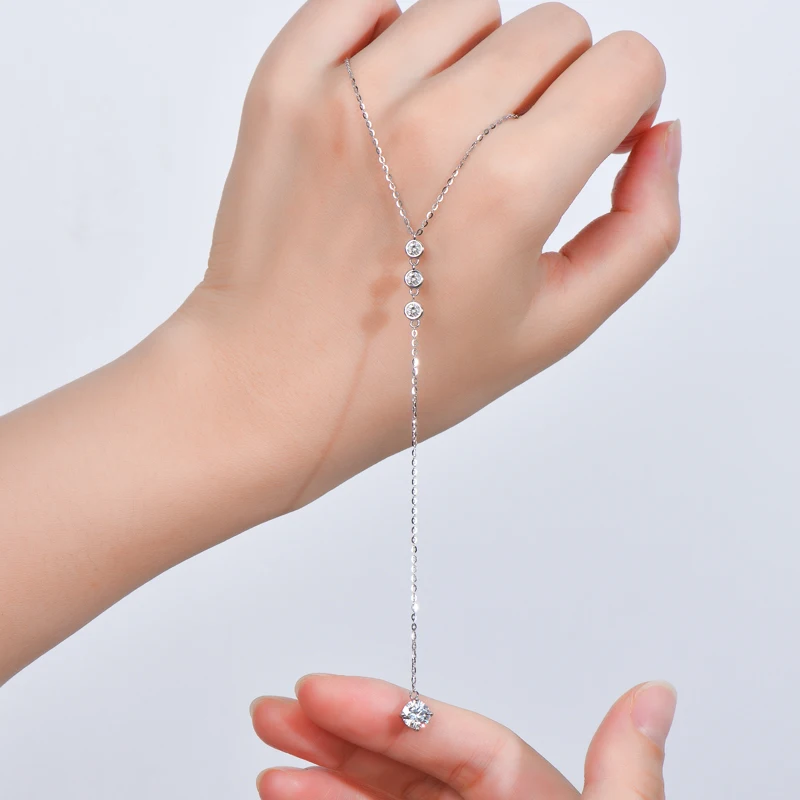 Modische Y-förmige Halskette D1.30CT D-E VVS1 Moissanit-Anhänger-Halskette, Sterlingsilber 925, Kette, Geschenk für Frau, Party, Geburtstag Image