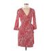 Diane von Furstenberg Casual Dress - Sheath V-Neck 3/4 sleeves: Red Dresses - Women's Size 6