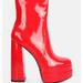 London Rag Bander Patent PU High Heel Platform Ankle Boots - Red - US-8 / UK-6 / EU-39