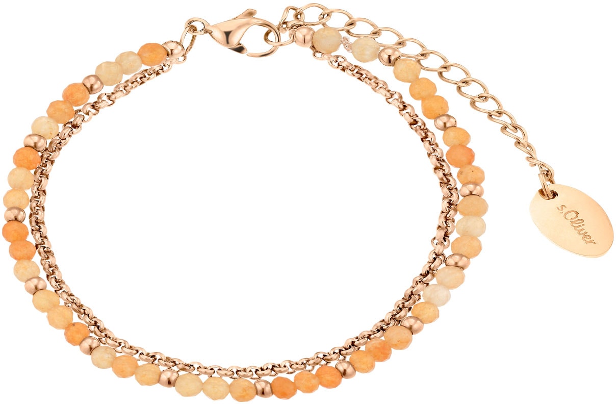 Armband S.OLIVER "2037979", orange (roségoldfarben, apricot, apricot), Armbänder, Damen, 20cm, Edelstahl, Armband, mit Aventurin