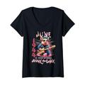 Damen Awesome June 1944 80th B-day Pig Lover Guitar 80 Years Old T-Shirt mit V-Ausschnitt