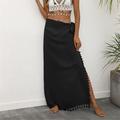 Women's Skirt Wrap Skirt Maxi High Waist Skirts Tassel Fringe Solid Colored Vacation Beach Summer Polyester Fashion Beach Wear Casual Black Yellow Apricot
