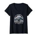 Damen Classic Auto Mechanic Race Car Gear Head Garage Design T-Shirt mit V-Ausschnitt