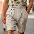 Men's Shorts Linen Shorts Summer Shorts Beach Shorts Pleated Shorts Pleated Straight Leg Plain Breathable Soft Short Casual Daily Holiday Fashion Streetwear Khaki Beige Inelastic