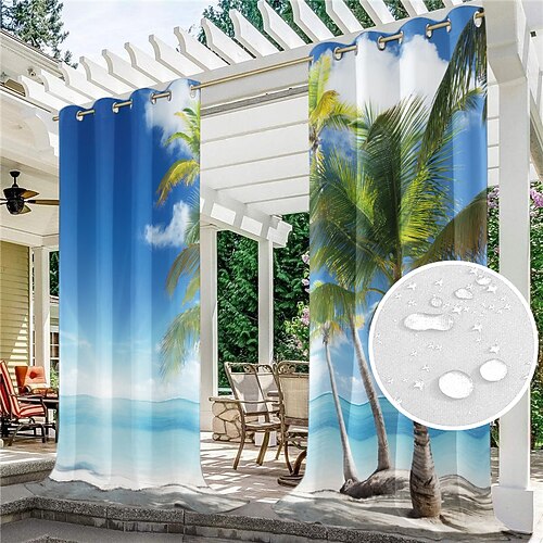 Outdoor-Vorhänge, wasserdicht, winddicht, wetterfest, für Terrasse, Cabana, Veranda, Pergola und Pavillon, Ösen oben, 2 Paneele, Waldlandschaft Image