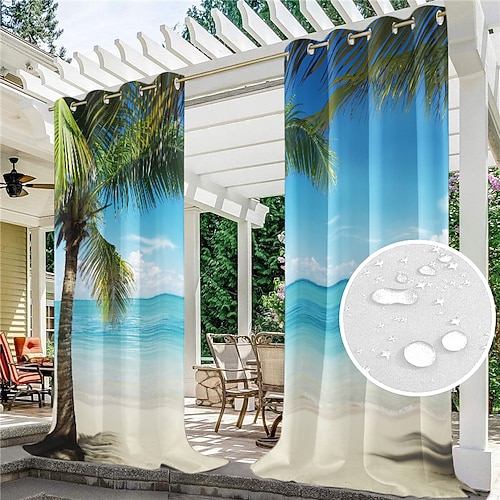 Outdoor-Vorhänge, wasserdicht, winddicht, wetterfest, für Terrasse, Cabana, Veranda, Pergola und Pavillon, Ösen oben, 2 Paneele, Waldlandschaft Image
