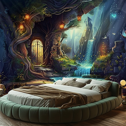 Fantasie Traum Baum Haus hängen Wandteppich Kunst große Wandteppich Wandbild Dekor Fotografie Hintergrund Decke Vorhang Haus Schlafzimmer Wohnzimmer Dekoration Wandtuch XXL Natur Image