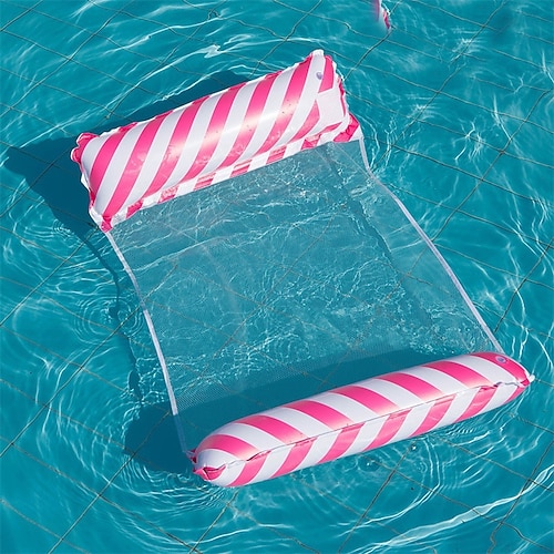 Aufblasbare PVC-Schwimmreihe im Schwimmbad, faltbares Wassernetzgewebe, gestreifte Hängematte, Freizeitstuhl für Erwachsene, schwebendes Bett Image